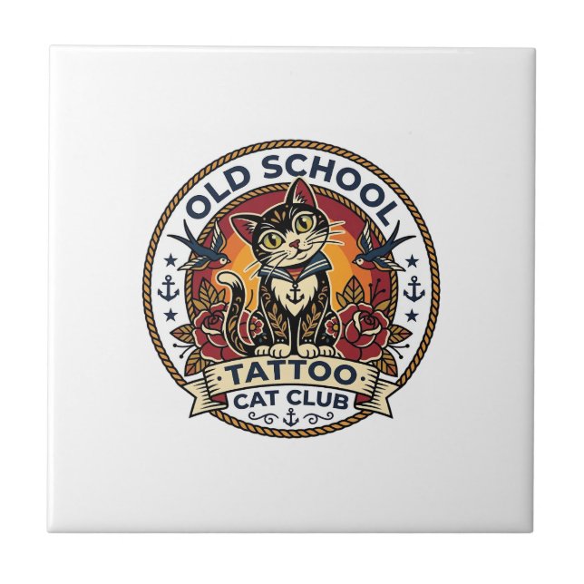 Old School Tattoo Katze Süße Kitty Design - Old Sc Fliese (Vorderseite)