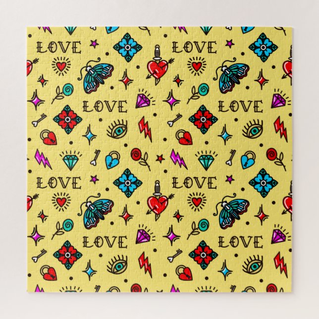 Old School Tattoo Liebe Muster Puzzle (Vertikal)