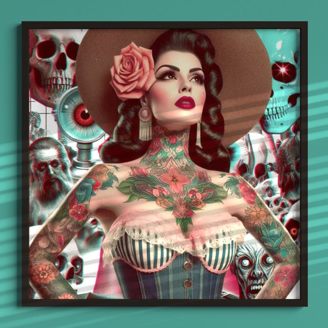 Old School Tattoooed Frauen Collage Poster (Von Creator hochgeladen)