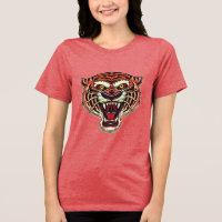 Old School Tiger Head Tattoo Style T - Shirt