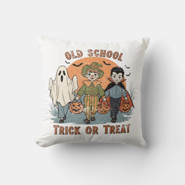 Old School Trick or Treat Retro Halloween  Kissen (Vorderseite)