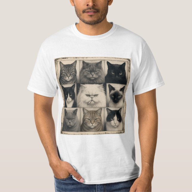 Old School weiße Katze T-Shirt (Vorderseite)