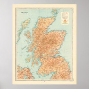 Old Scotland Map (1912) Vintager schottischer Atla Poster