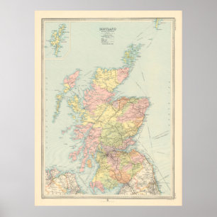 Old Scotland Map (1912) Vintager schottischer Atla Poster