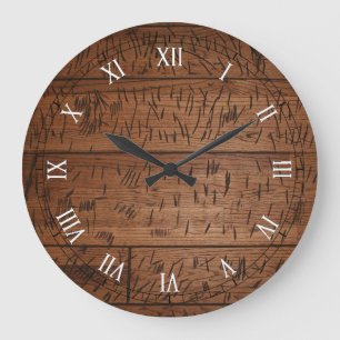old Scratched Wood Große Wanduhr