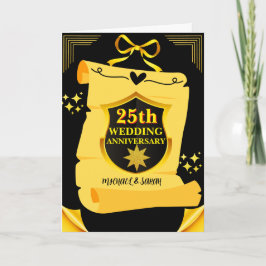 Old Scroll Black & Goal 25. Hochzeitstag Karte