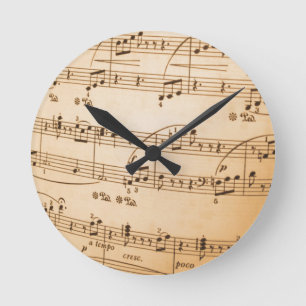 Old Sheet Music Runde Wanduhr