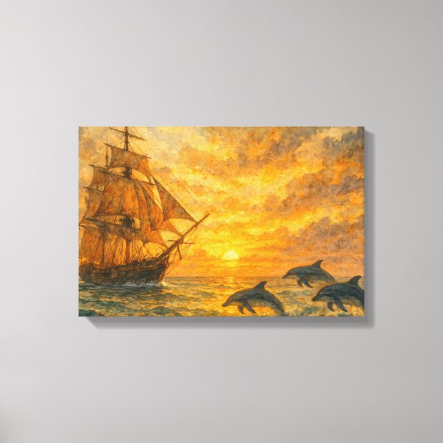 Old Ship Sunset Leinwanddruck (Vorderseite)