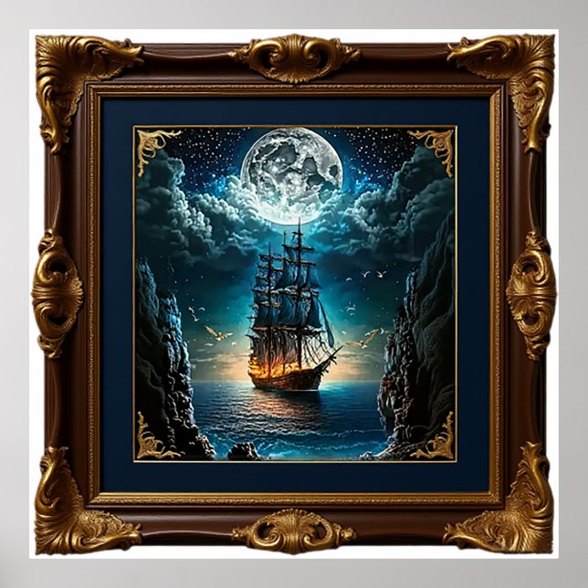 Old Ship Under the Moon Poster (Vorne)