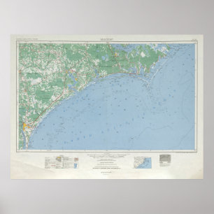 Old Southern North Carolina Coast Map (1953) Poster