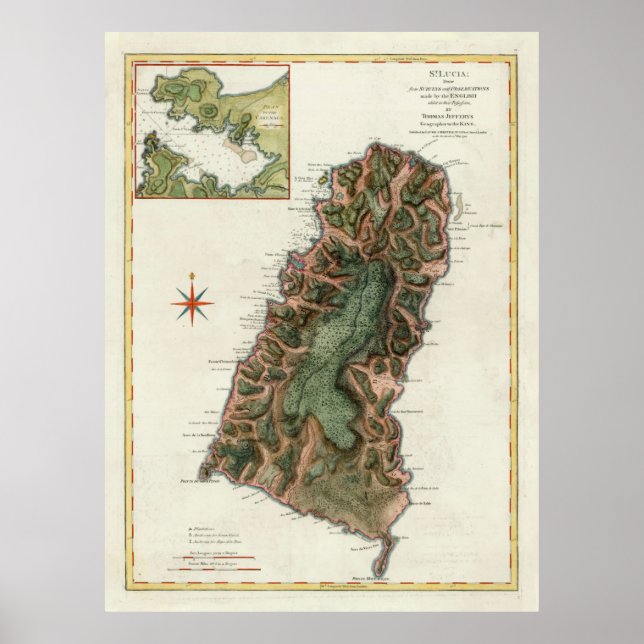 Old St Lucia Island Map (1794) Poster (Vorne)