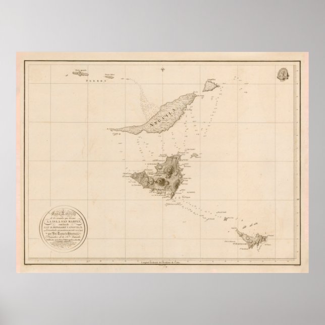 Old St Martins, Anguilla & St Barts Island Karte Poster (Vorne)