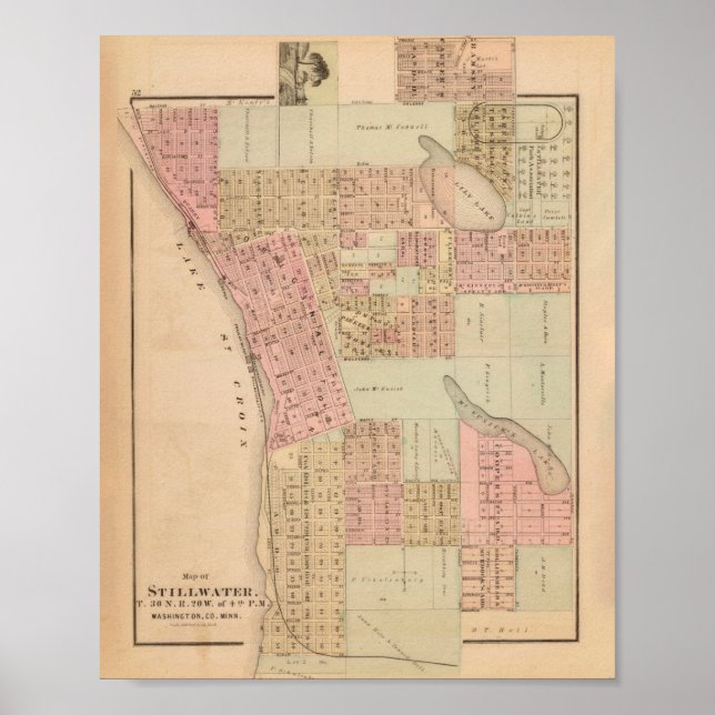 Old Stillwater MN Map (1874) Poster (Vorne)