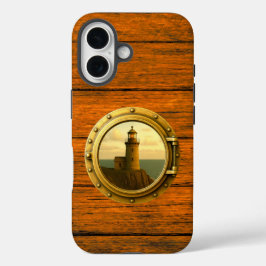 Old Stone Lighthouse Wood Grain iPhone 16 Fall Hülle