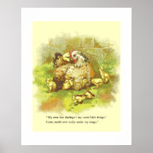 Old Storybook Page Mother Hen with Chicks Kinderzi