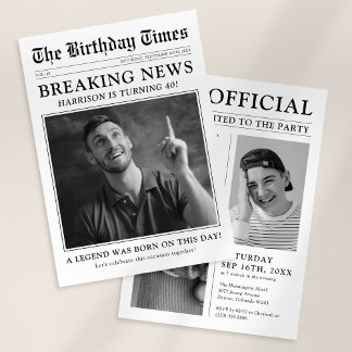 Old Style Newspaper Foto Geburtstagsparty Einladung