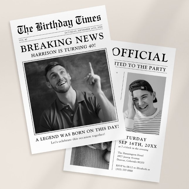 Old Style Newspaper Foto Geburtstagsparty Einladung (Von Creator hochgeladen)