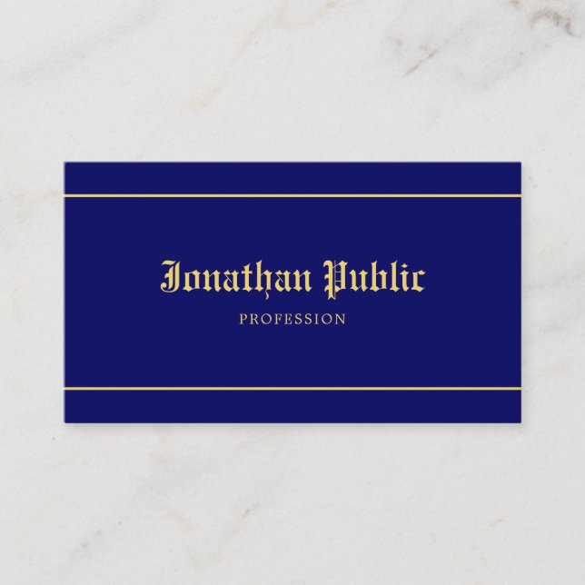 Old Style Text Elegany Navy Blue Gold Template Visitenkarte (Vorderseite)