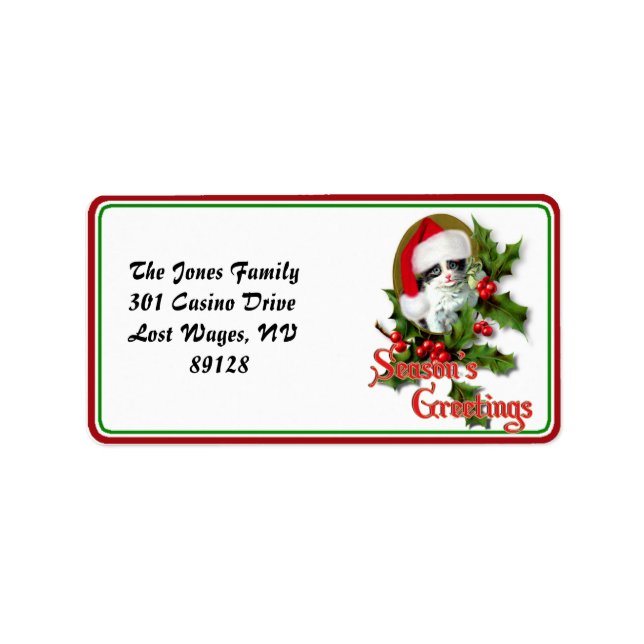 Old Style Weihnachten Kitten Jahreszeit Grüße Adressaufkleber (Vorne)