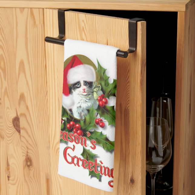 Old Style Weihnachten Kitten Jahreszeit Grüße Geschirrtuch (Drittel gefaltet)