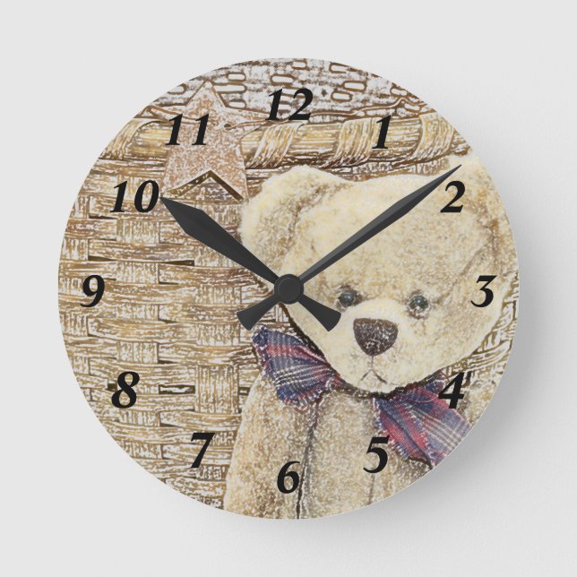 Old Teddy Bear Clock Runde Wanduhr (Vorderseite)