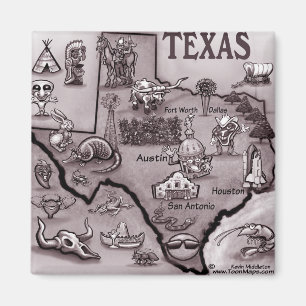 Old Texas Cartoon Map Magnet