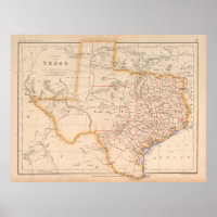 Old Texas Map (1857) Vintag TX Lone Star Staat St