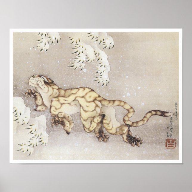 Old Tiger in the Snow, Hokusai, 1849 Poster (Vorne)