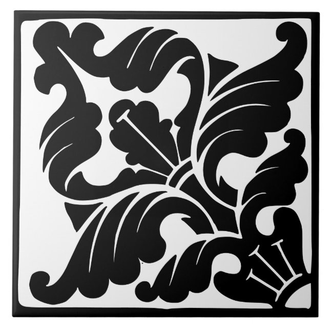Old Time Classic: Black and White Flourish Fliese (Vorderseite)