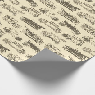 Old Timer Gold Beige Vintage Car Muster Geschenkpapier