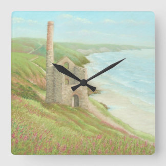 Old Tin Mine, Coast Path, Cornwall in Pastell Cloc Quadratische Wanduhr
