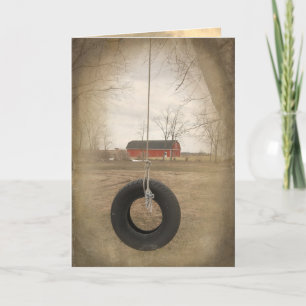 old tire swing with barn birthday karte