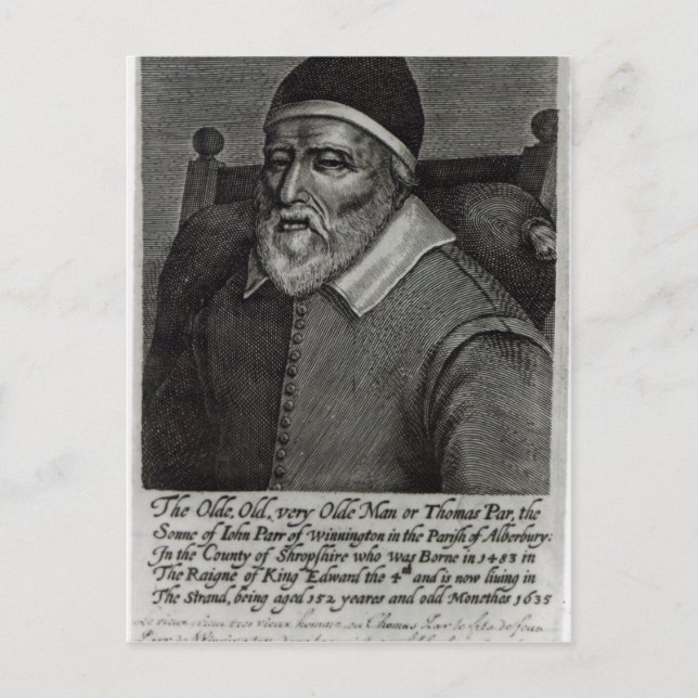 Old Tom Parr, 1635 Postkarte (Vorderseite)