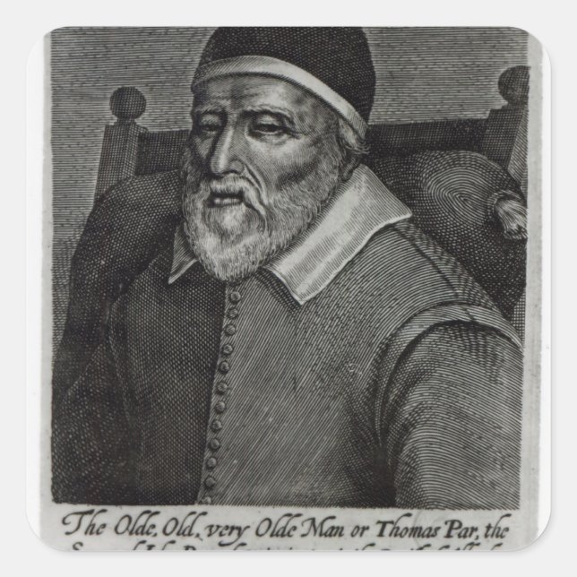 Old Tom Parr, 1635 Quadratischer Aufkleber (Vorderseite)