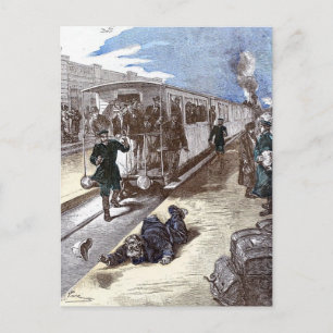 Old Train Steam Motor Leon Bennet Illustration Postkarte