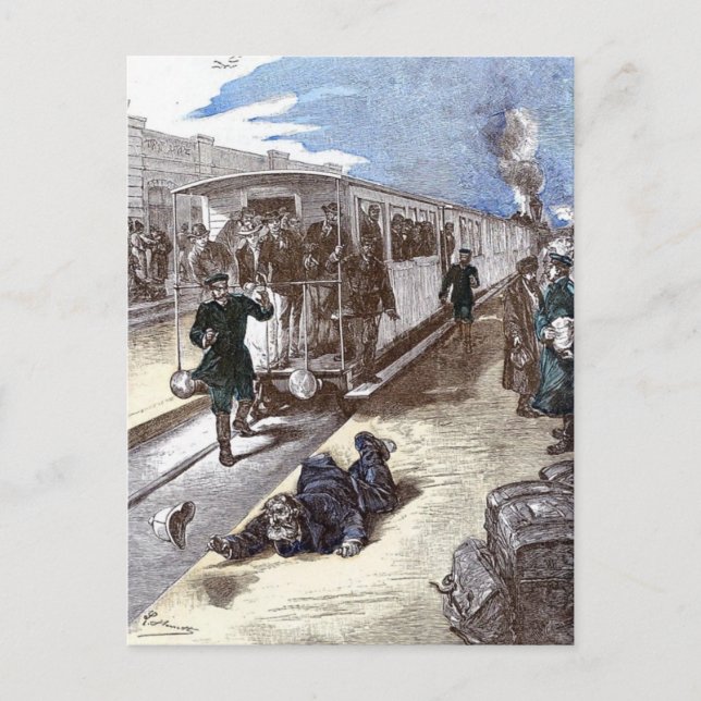 Old Train Steam Motor Leon Bennet Illustration Postkarte (Vorderseite)