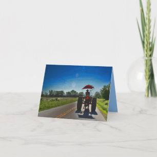 Old Traktor Note Card: Shilouette on Country Road Karte
