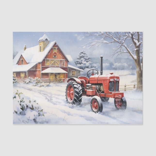 Old Traktor und Barn Snowy Winter Farm Weihnachten Seidenpapier (Vorderseite)