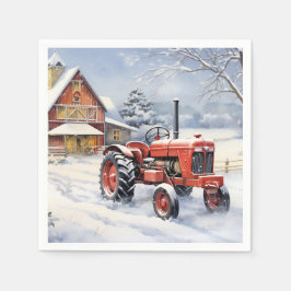 Old Traktor und Barn Snowy Winter Farm Weihnachten Serviette