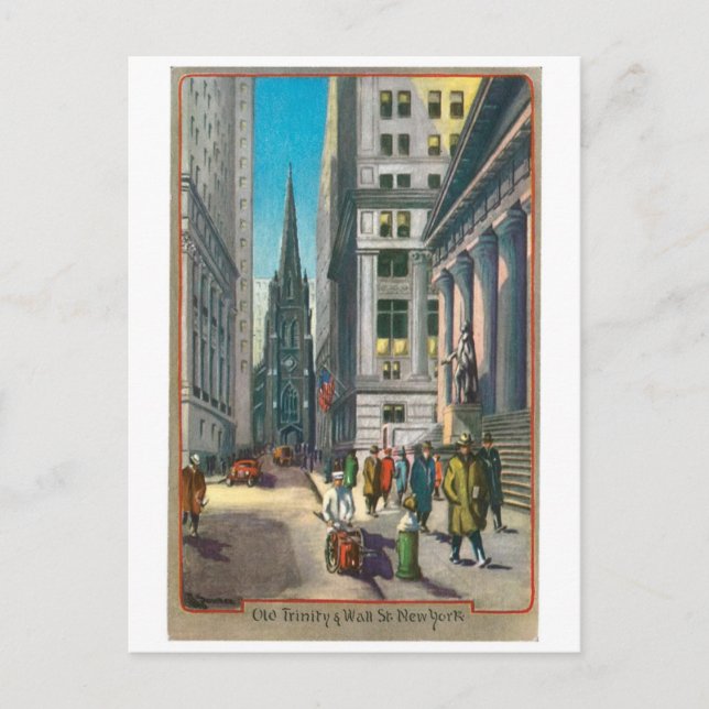 Old Trinity & Wall Street, New York Postkarte (Vorderseite)