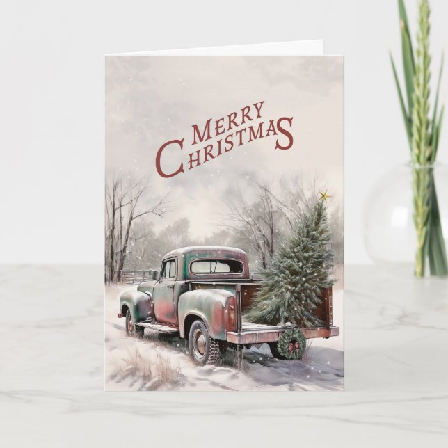 Old Truck and Christmas Tree Greeting Card Karte (Vorderseite)