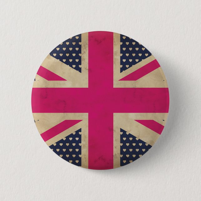 Old Union Jack in Pink Flag Button Abzeichen (Vorderseite)
