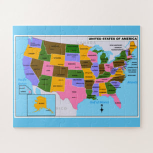 OLD USA Map mit Staat Hauptstädte und Golf von Mex Puzzle