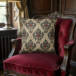 Old Victorian Black Red & Beige Damask Kissen