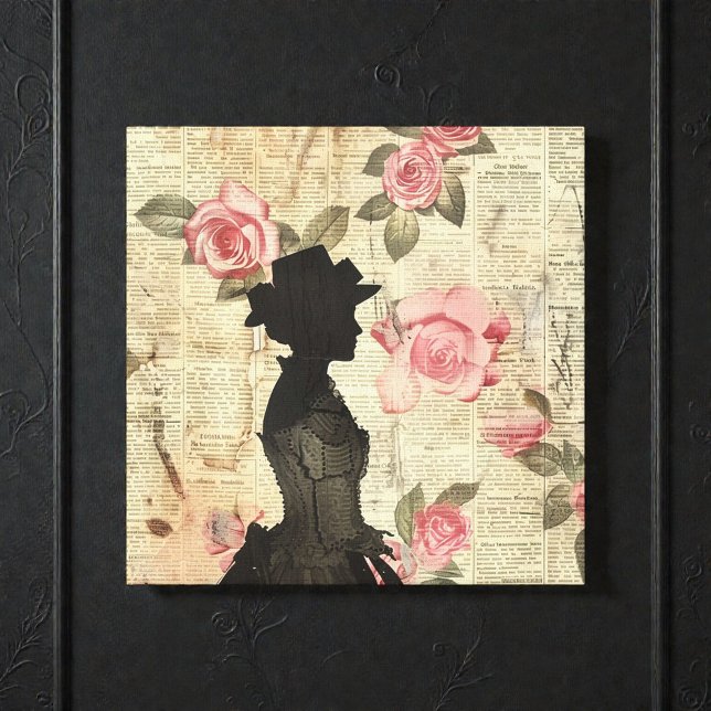 Old Victorian Silouette with Pink Roses Leinwanddruck (Von Creator hochgeladen)
