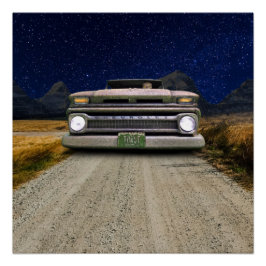 Old Vintage Rat Rod Pickup Truck Zombie Driver Poster