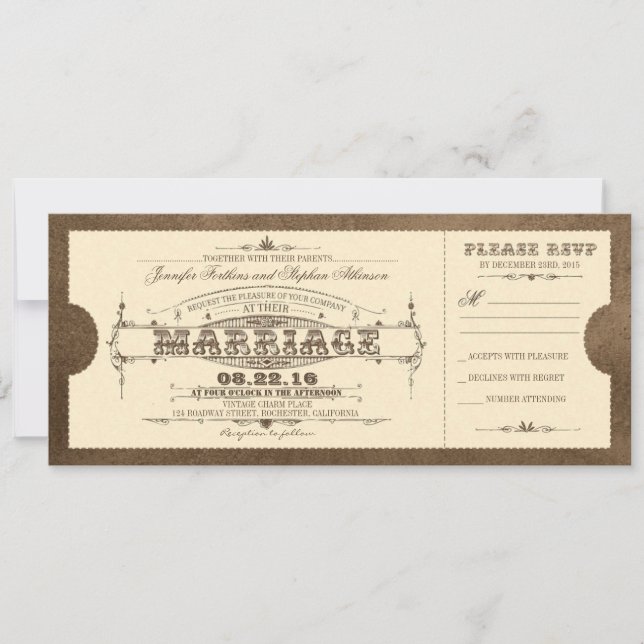 Old Vintage Wedding Ticket Einladung (Vorderseite)