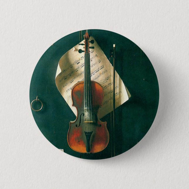 Old Violin Still Life von William Michael Harnett Button (Vorderseite)