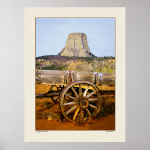 Old Wagon and Devil's Peak - Wyoming Poster