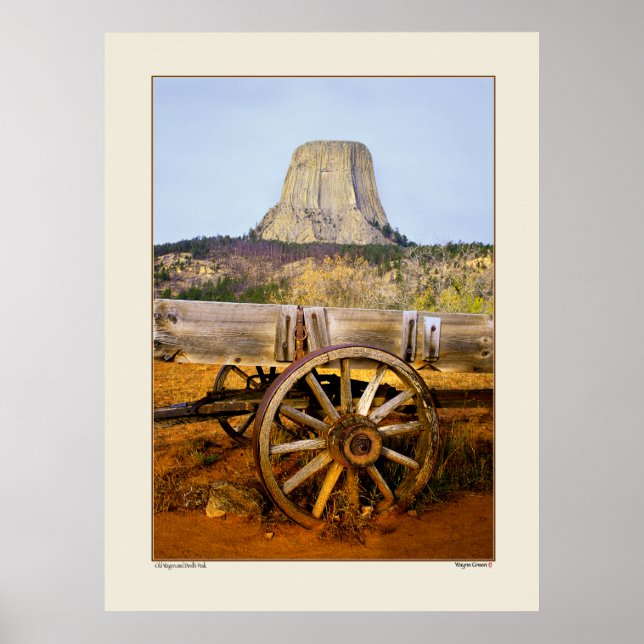 Old Wagon and Devil's Peak - Wyoming Poster (Vorne)